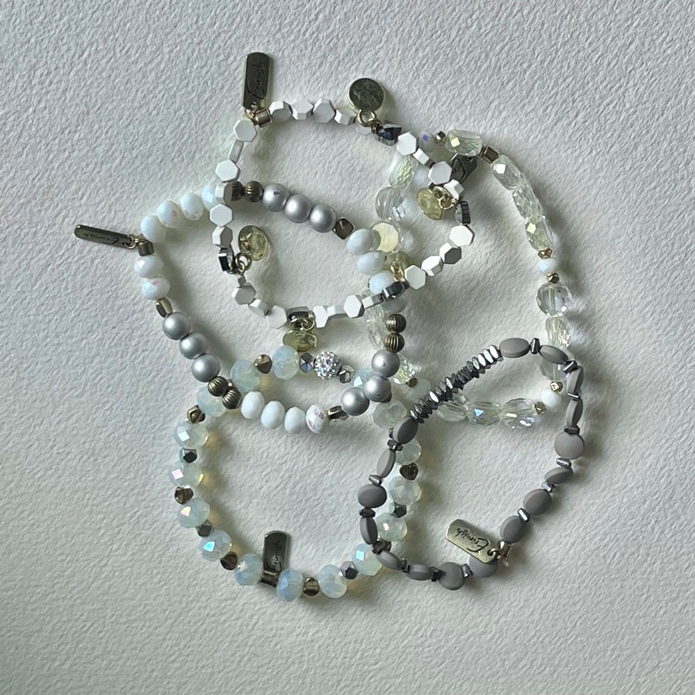 Erimish “Dolce” 5 Stack - EXTENDED SIZE FITS TO 8 “ wrist size crystal & white